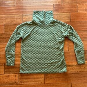 Bibi Textured Green Checkered Turtleneck Sweater